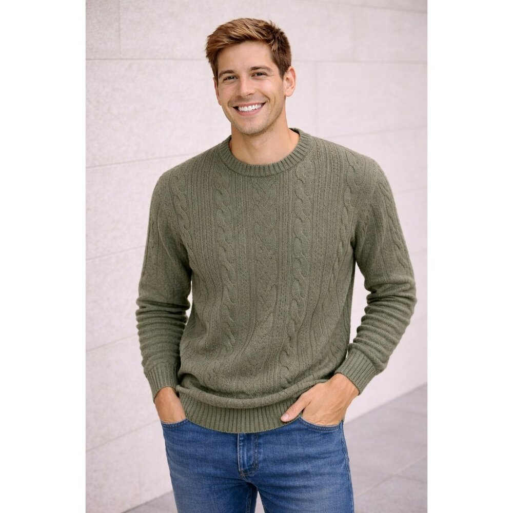 Raffi 100% Cashmere Cable Knit Sweater Mens  XL Sage Green